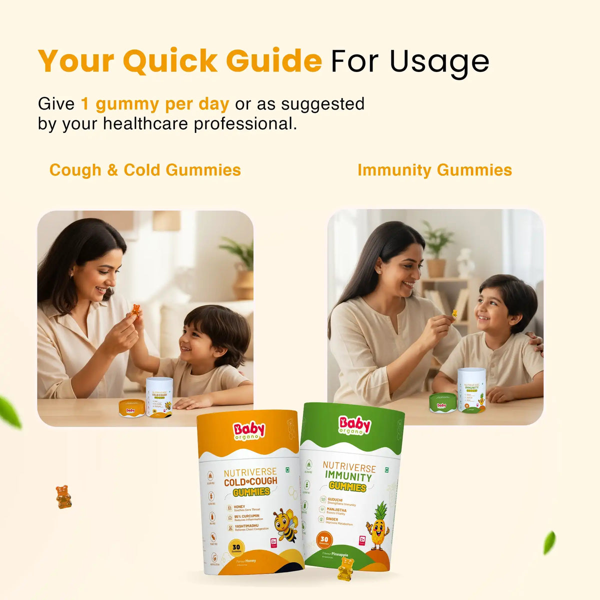 Nutriverse Gummies Combo for Kids | Nutriverse Cold & Cough Gummies + Nutriverse Immunity Gummies (30 Gummies/Pack)