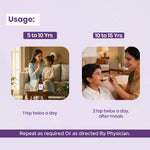 Shankhpushpi syrup dosage: 5-10 yrs – 1 tsp twice daily, 10-15 yrs – 2 tsp twice daily for memory and focus.