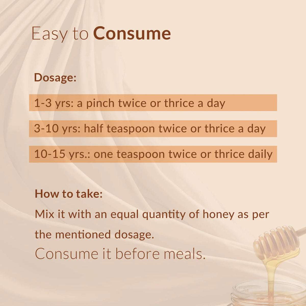 Sitopaladi Churna dosage guide for kids – mix with honey, take before meals; dosage varies by age from 1 to 15 years