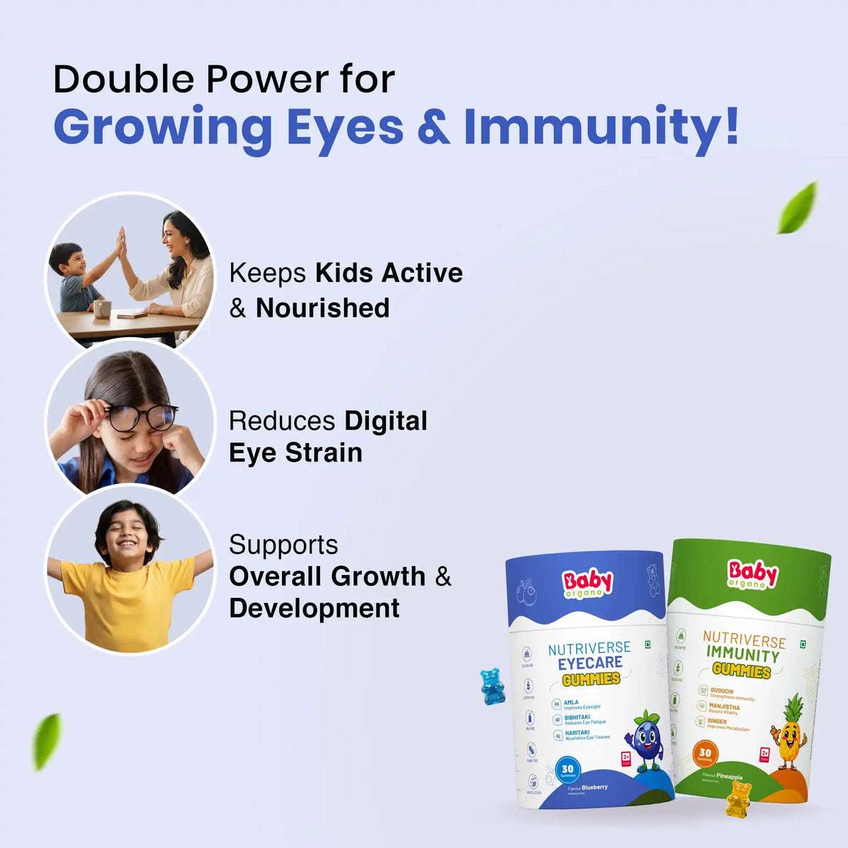 Eye & Immunity Wellness Duo for Kids| Nutriverse Eyecare Gummies + Nutriverse Immunity Gummies (30 Gummies/Pack)