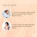 Easy-to-apply baby powder for 0+ months and kids 1 year+, protects from rashes and itching after bath or diaper change