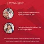 Easy-to-use pure rose water for babies and kids – gently applied with cotton pad for natural hydration and skin refreshment