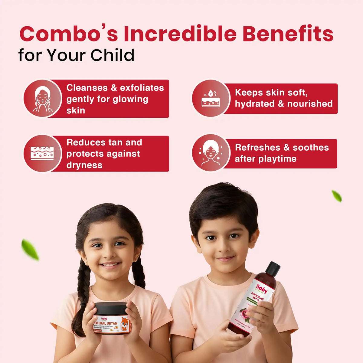 Skin Care Combo for Kids | Natural Ubtan + Pure Rose Water Combo