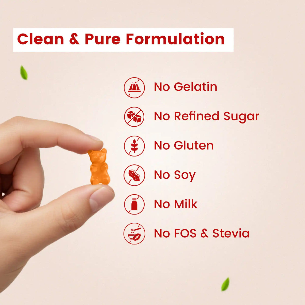 Goodness of immunity gummies – pure, gelatin free, gluten free, milk free, peanut free, soy free, no fishy flavour| #flavour_strawberry