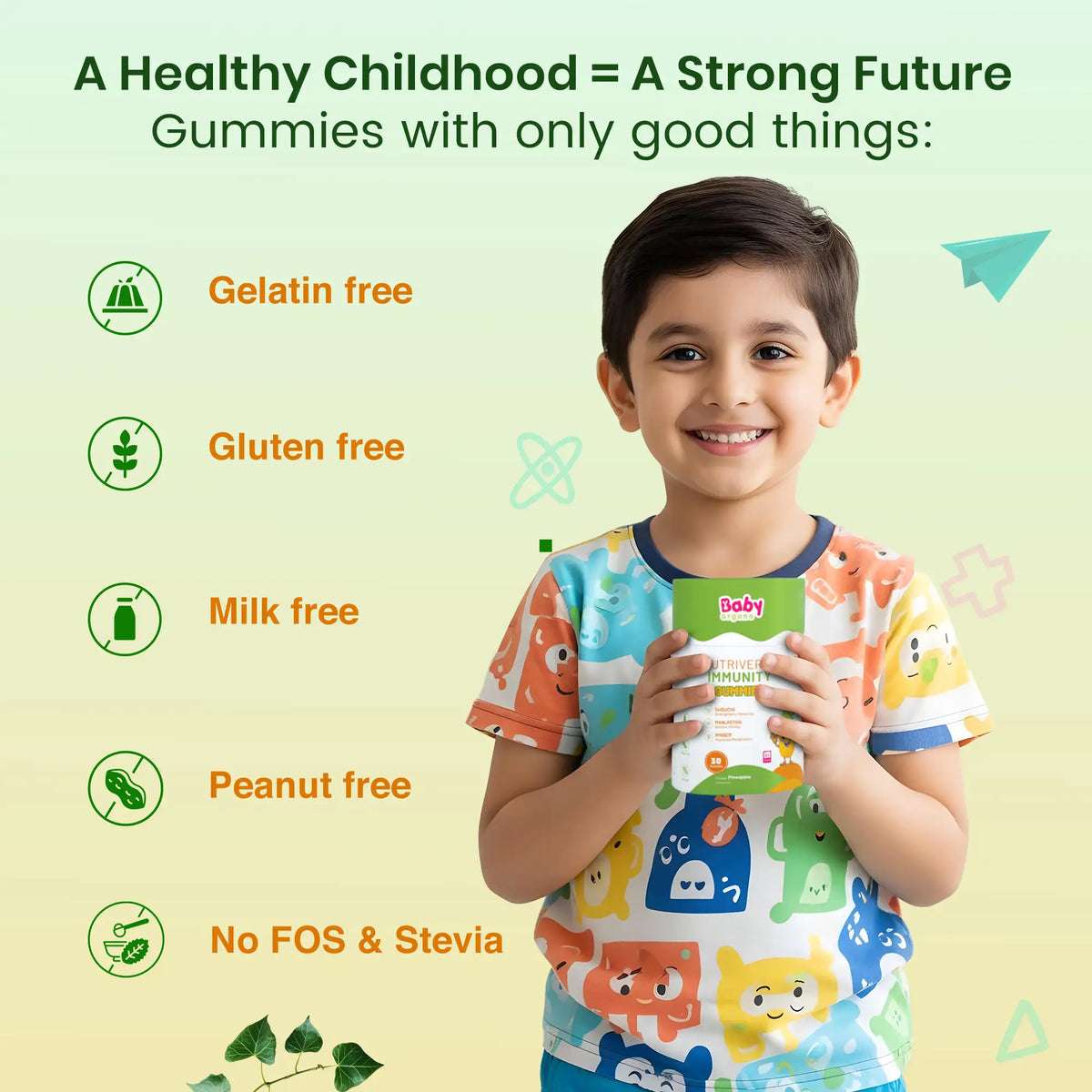 Goodness of immunity gummies – pure, gelatin free, gluten free, milk free, peanut free, soy free, no fishy flavour