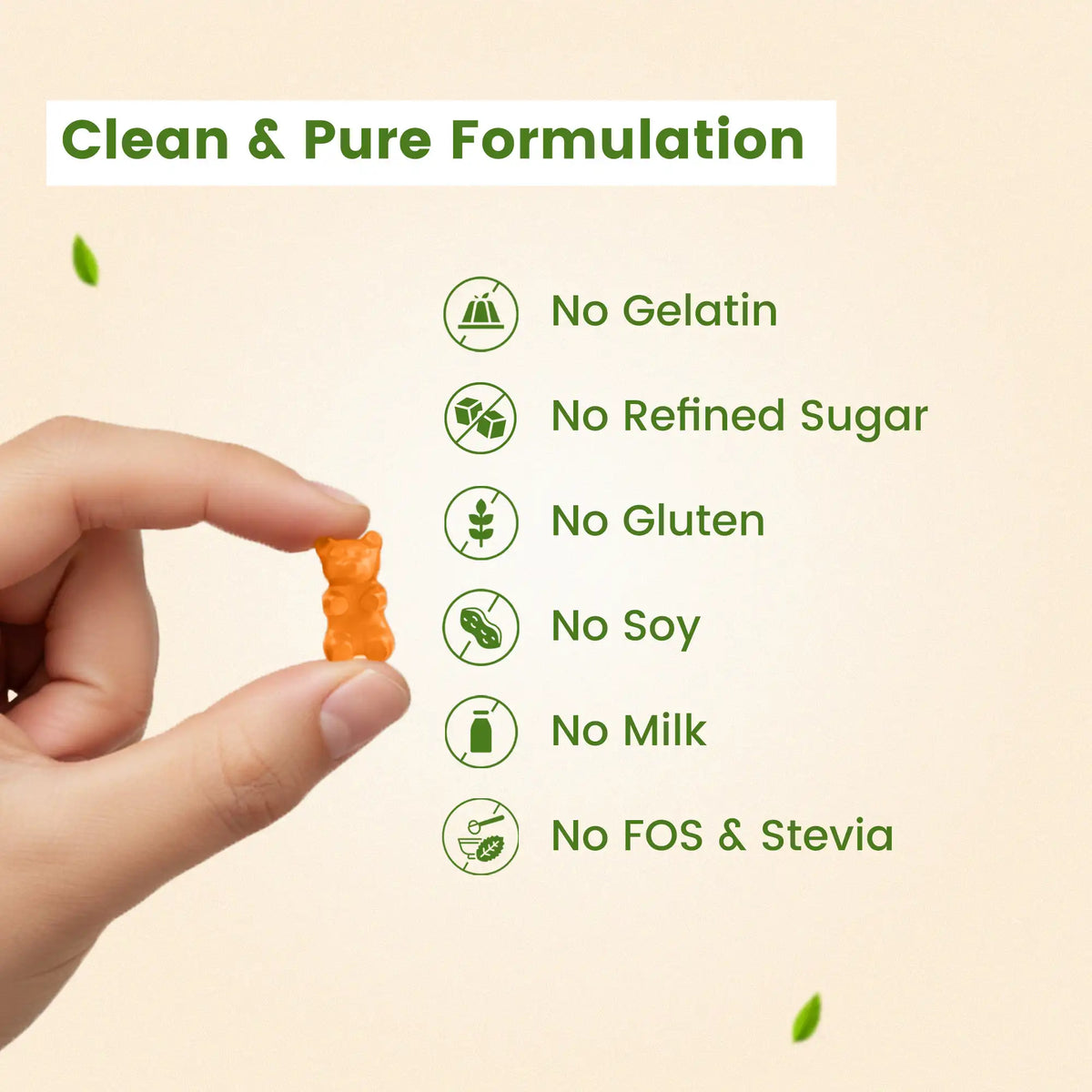 Goodness of immunity gummies – pure, gelatin free, gluten free, milk free, peanut free, soy free, no fishy flavour| #flavour_pineapple