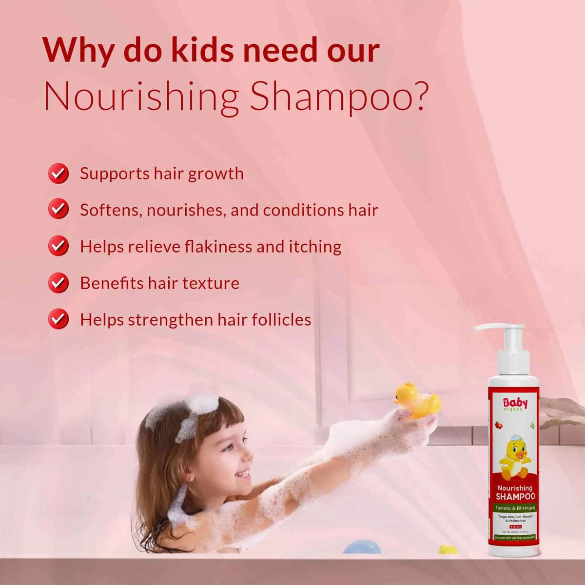 Nourishing Natural baby shampoo benefits – supports hair growth, softens hair, relieves scalp flakiness, and strengthens follicles