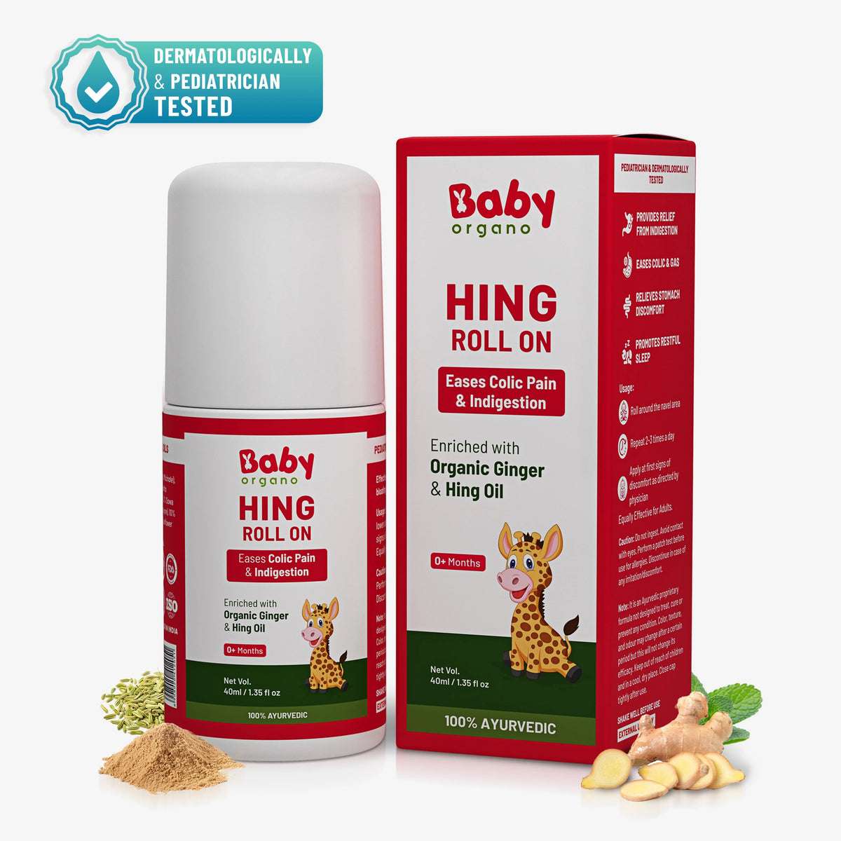 BabyOrgano tummy roll on for baby – hing roll on with ginger for colic, gas, and indigestion relief