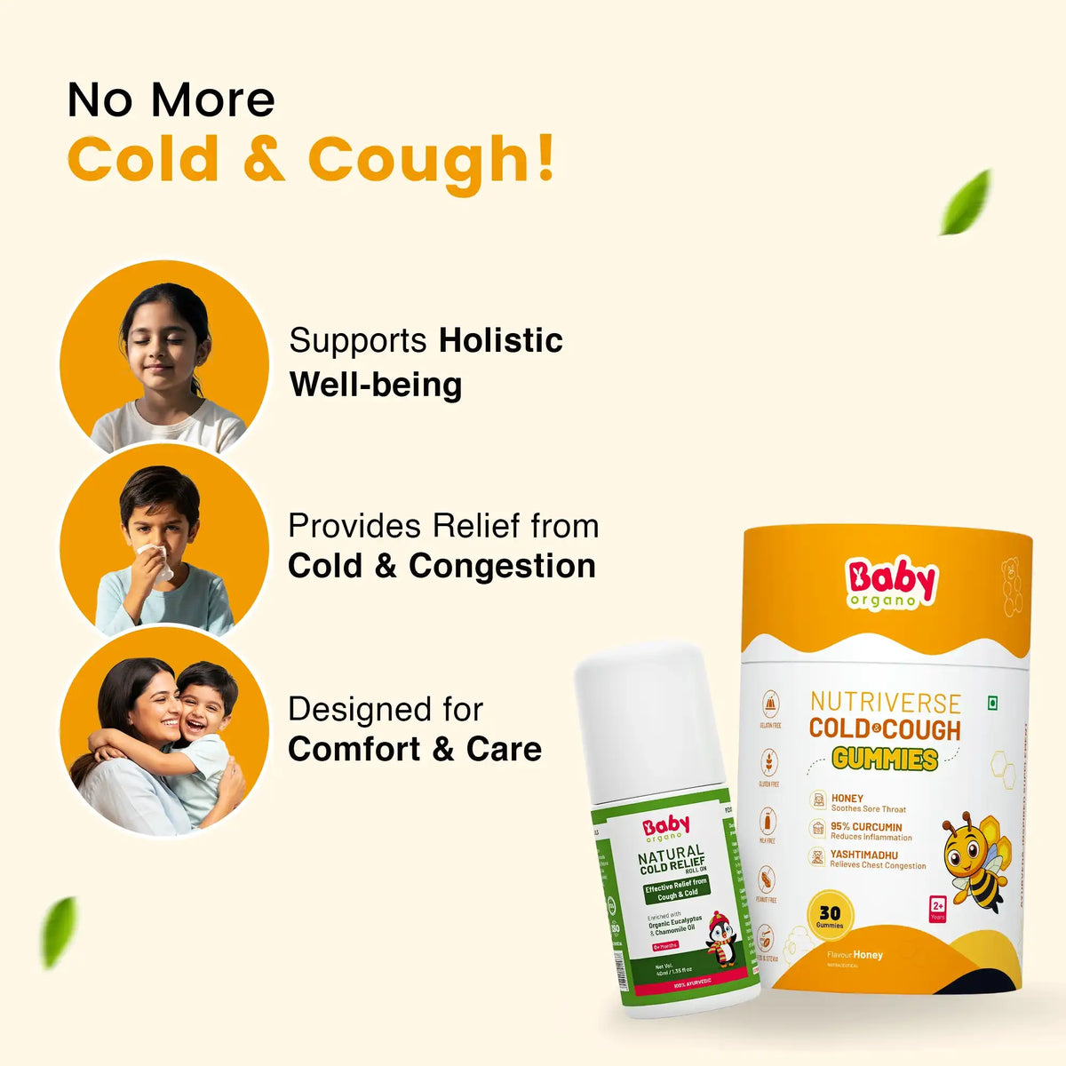 Cold Relief Combo for Kids | Nutriverse Cold & Cough Gummies (30 Gummies/Pack) + Natural Cold Relief Roll-On
