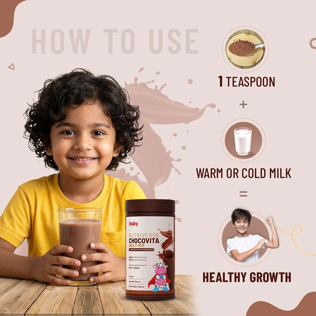How to use Chocovita Milk Mix – 1 tsp with warm or cold milk daily for healthy growth in kids
