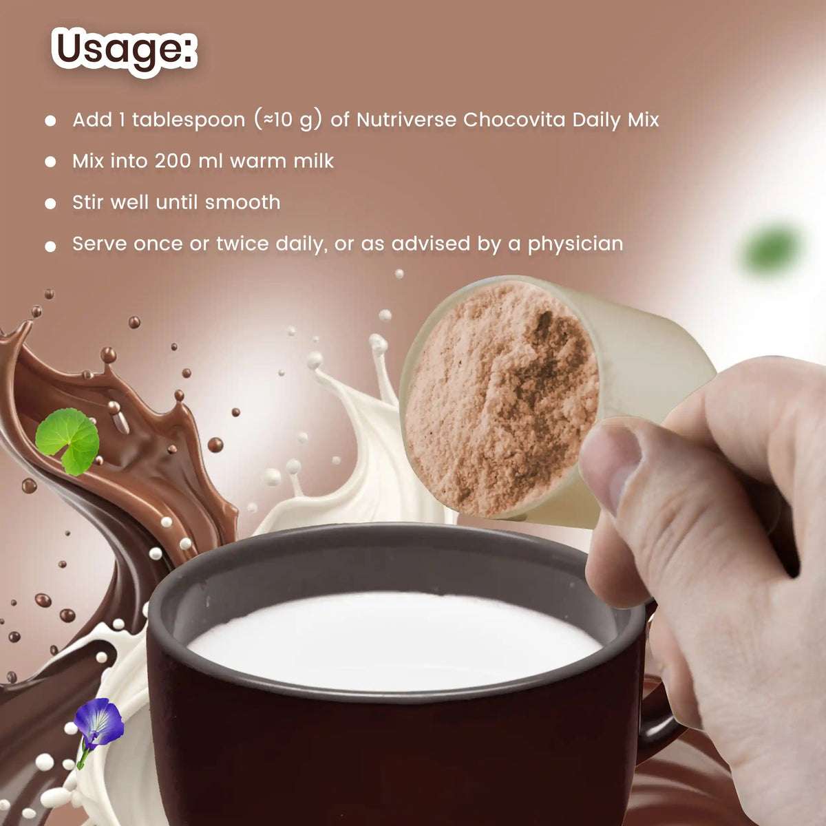 How to use Chocovita Milk Mix – 1 tsp with warm or cold milk daily for healthy growth in kids