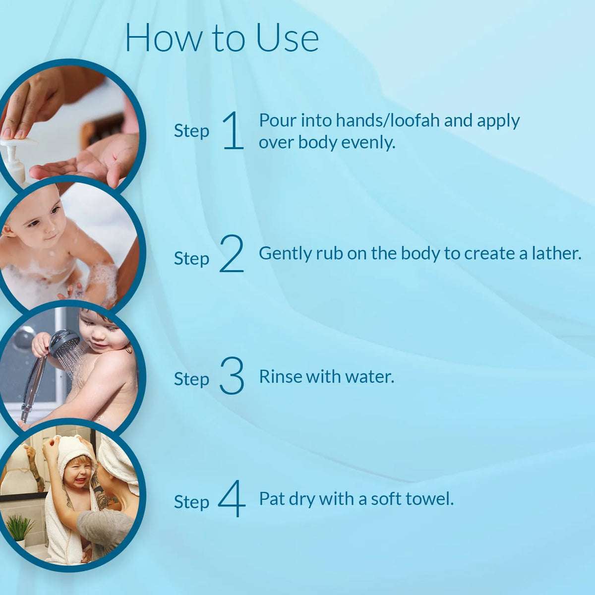 How to use BabyOrgano herbal body wash for gentle cleansing of baby and kids skin – soft, nourished & tear-free formula