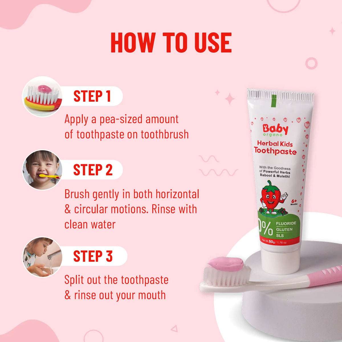 Herbal Kids Toothpaste | Strawberry Flavour | 6+ Months