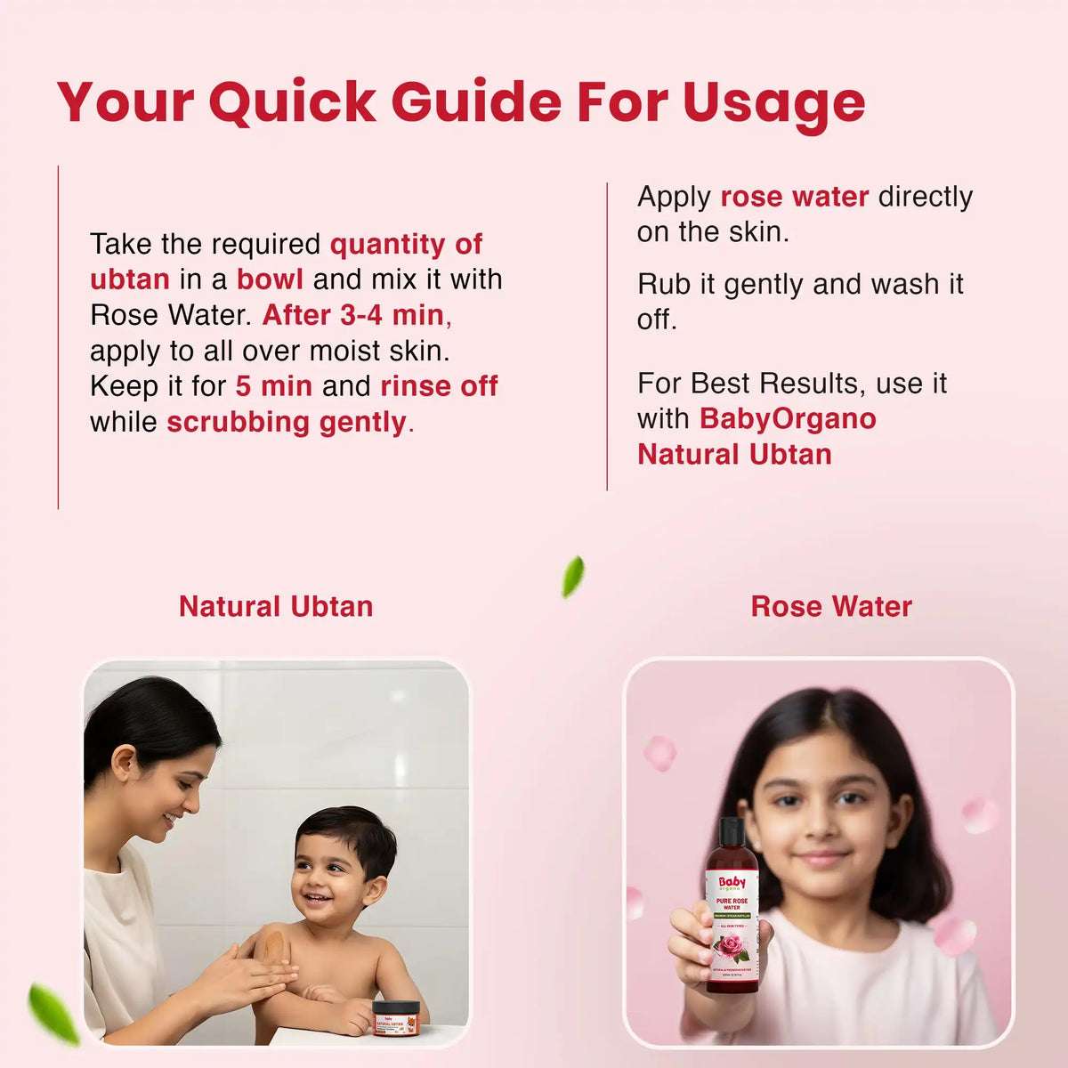 Skin Care Combo for Kids | Natural Ubtan + Pure Rose Water Combo