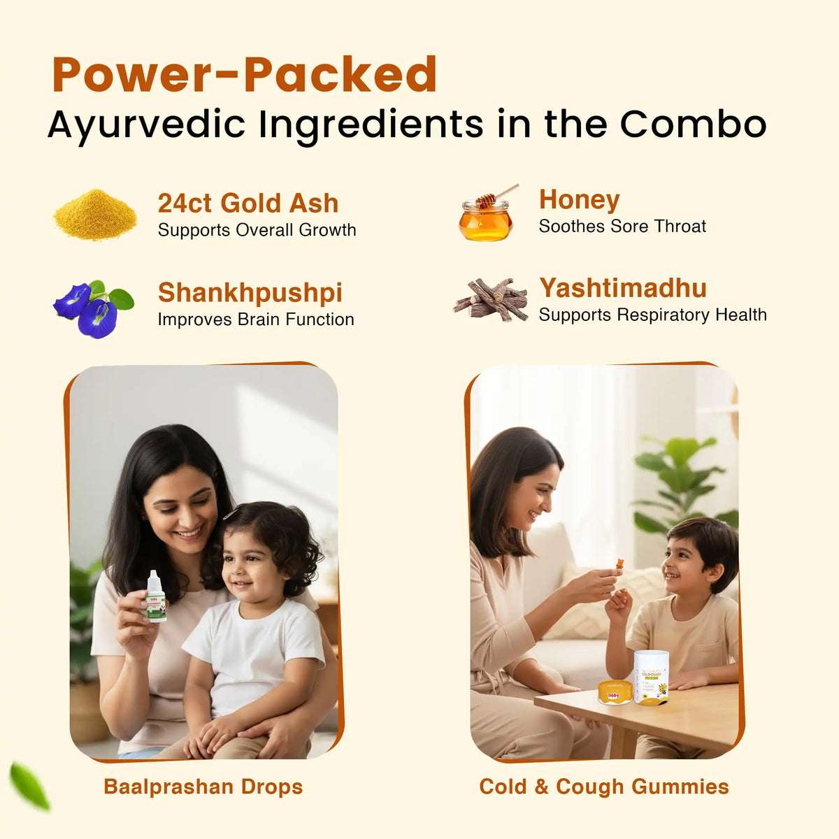 Daily Immunity & Cold Relief Combo for Kids| Baalprashan Suvarnaprashan Drops (15ml) + Nutriverse Cold Care Gummies (30 Gummies/Pack)