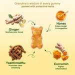 Ingredients of cold and cough gummies – ginger extract, honey, turmeric, yasthimadhu for natural respiratory support in kids