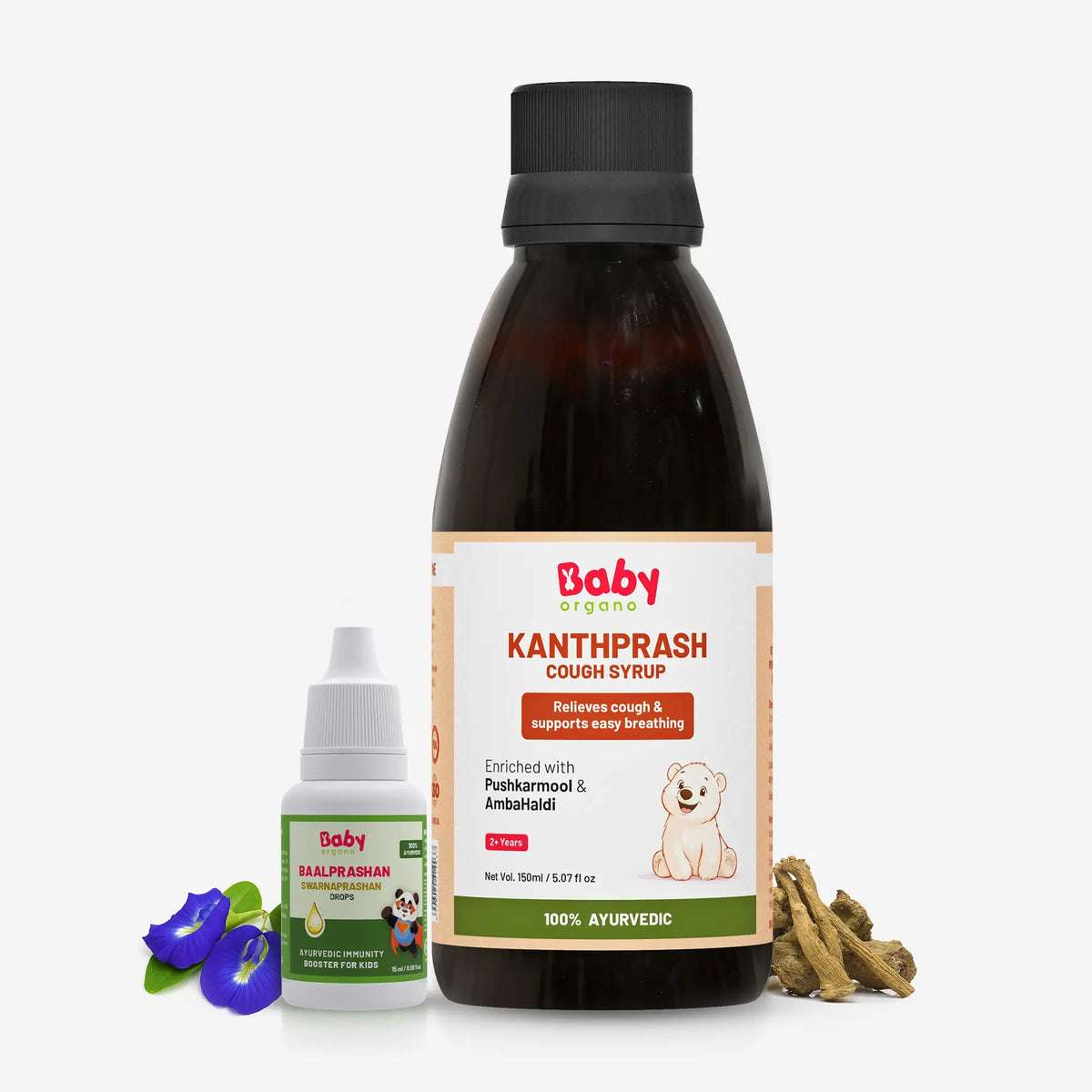 Kanthprash Cough Syrup and Baalprashan Swarnaprashan Drops combo for kids – Ayurvedic cough relief and immunity booster