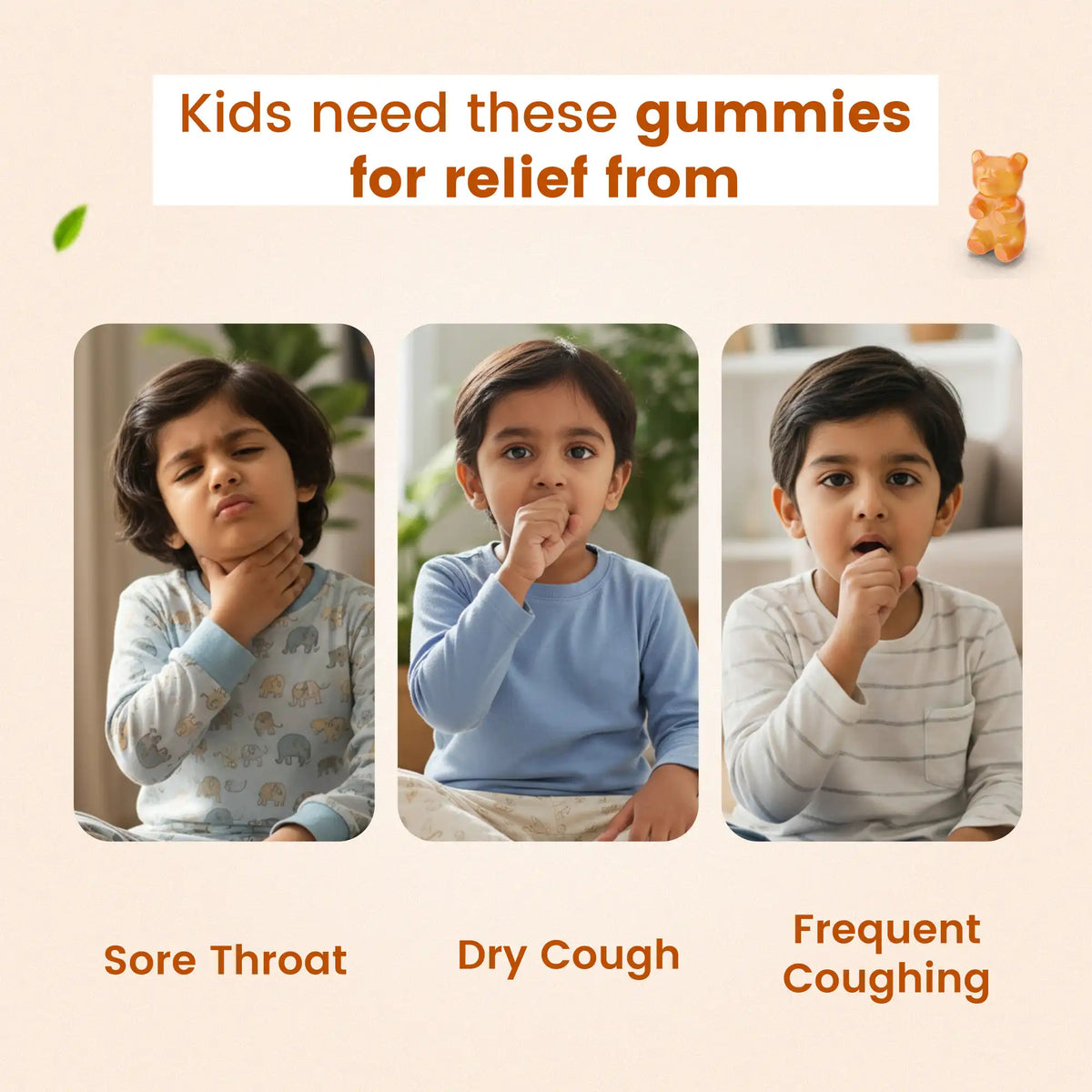 Child suffering from sore throat, dry cough, and frequent coughing - Relief symptoms addressed by Nutriverse gummies | #flavour_honey