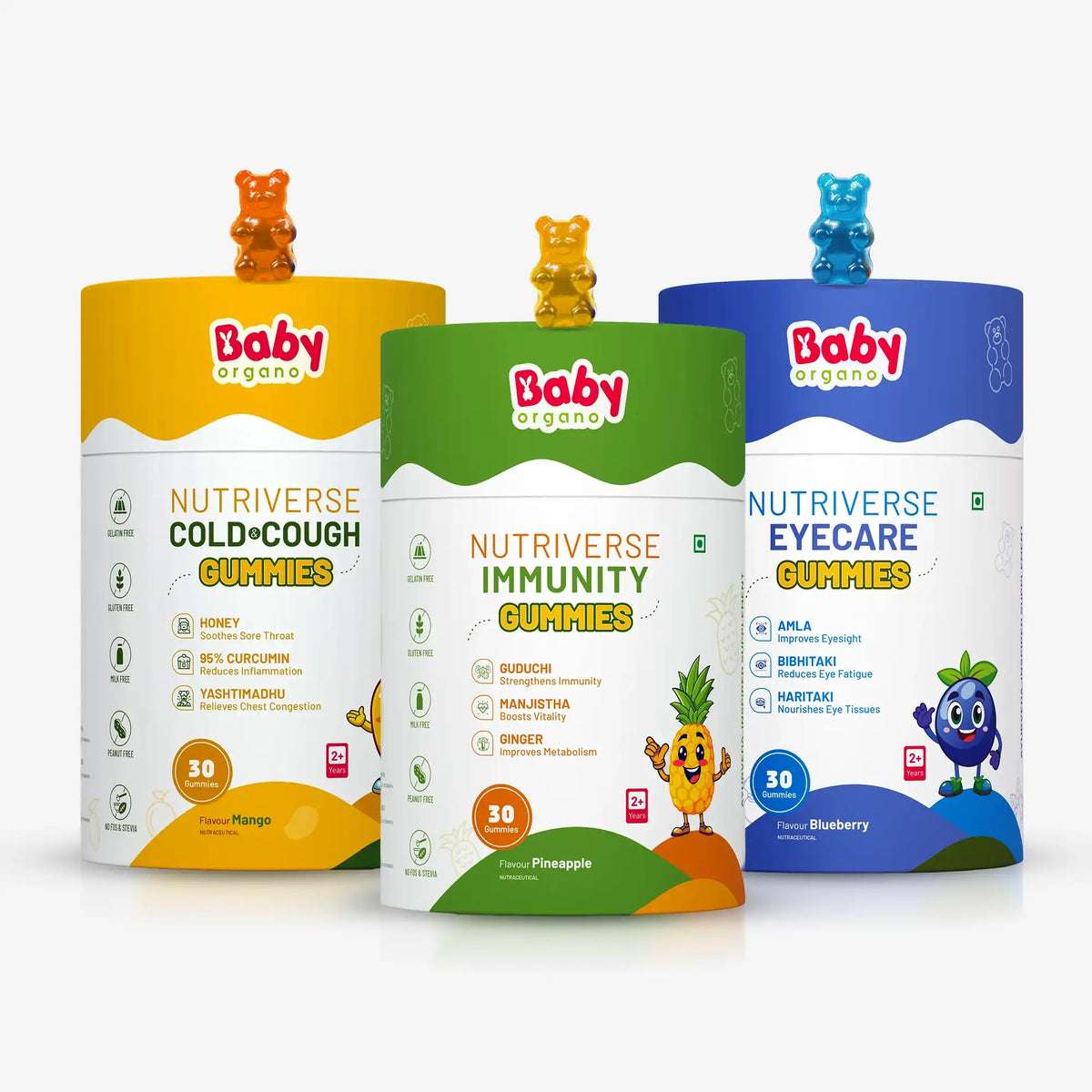 Complete Health Gummies Combo for Kids| Nutriverse Eye Care + Immunity + Nutriverse Cold & Cough Gummies (30 Gummies/Pack)