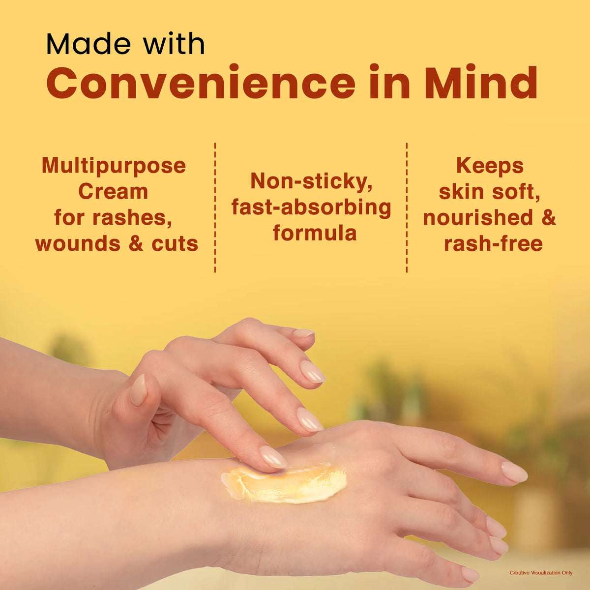 Multipurpose baby rash cream for rashes, wounds, and cuts with non-sticky, fast-absorbing formula – keeps skin soft, nourished, and rash-free