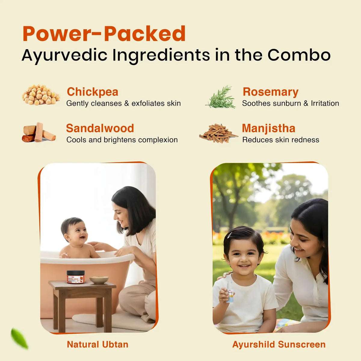 Nature’s Shield & Shine Skin Care Combo for Kids | Ayurshild Sunscreen + Natural Ubtan