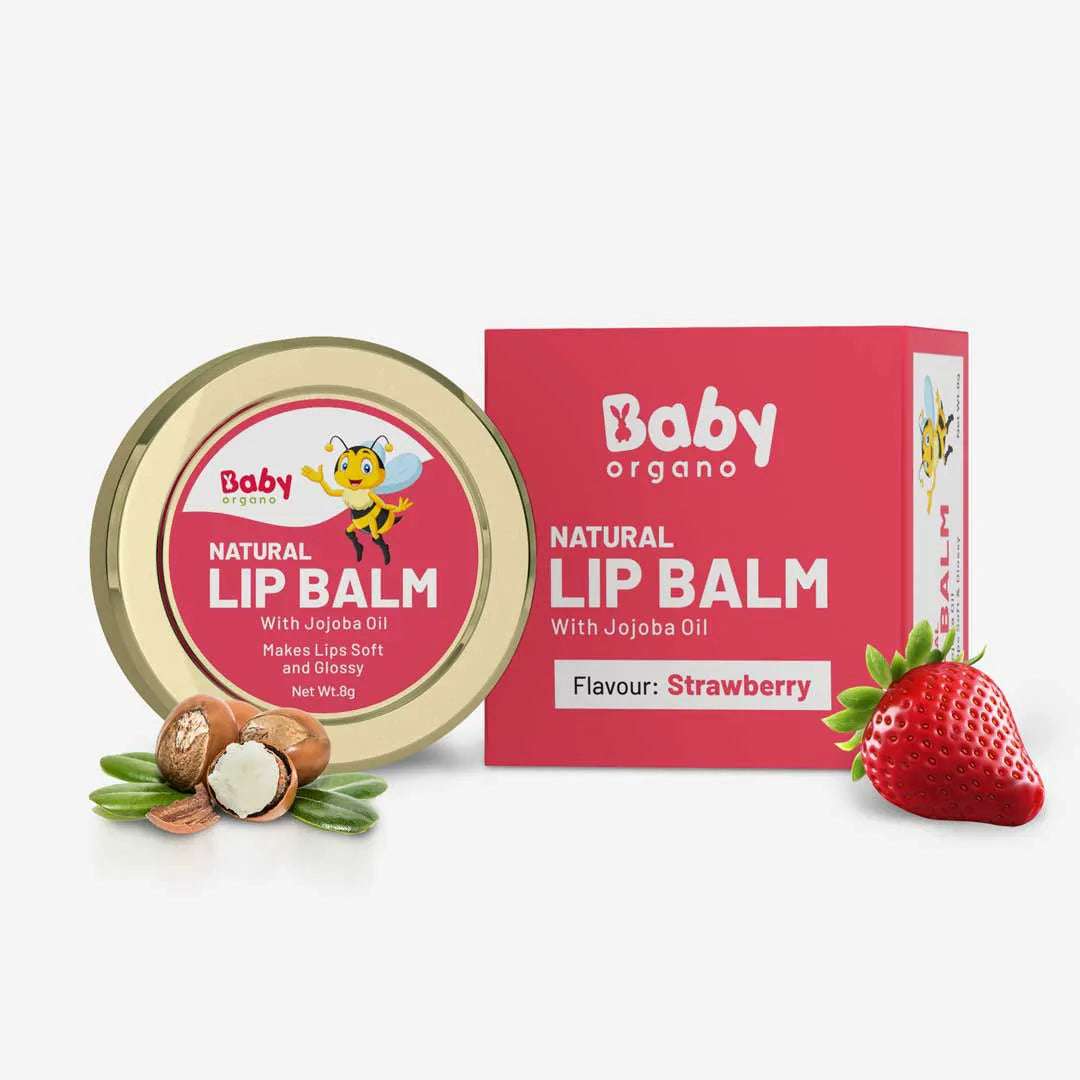 Natural ayurvedic lip balm for kids and babies with jojoba oil – strawberry flavor by BabyOrgano | #flavour_strawberry