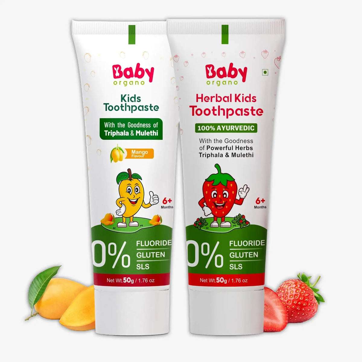 Natural Oral Care Combo for Kids | Herbal Toothpaste Mango + Strawberry Flavour