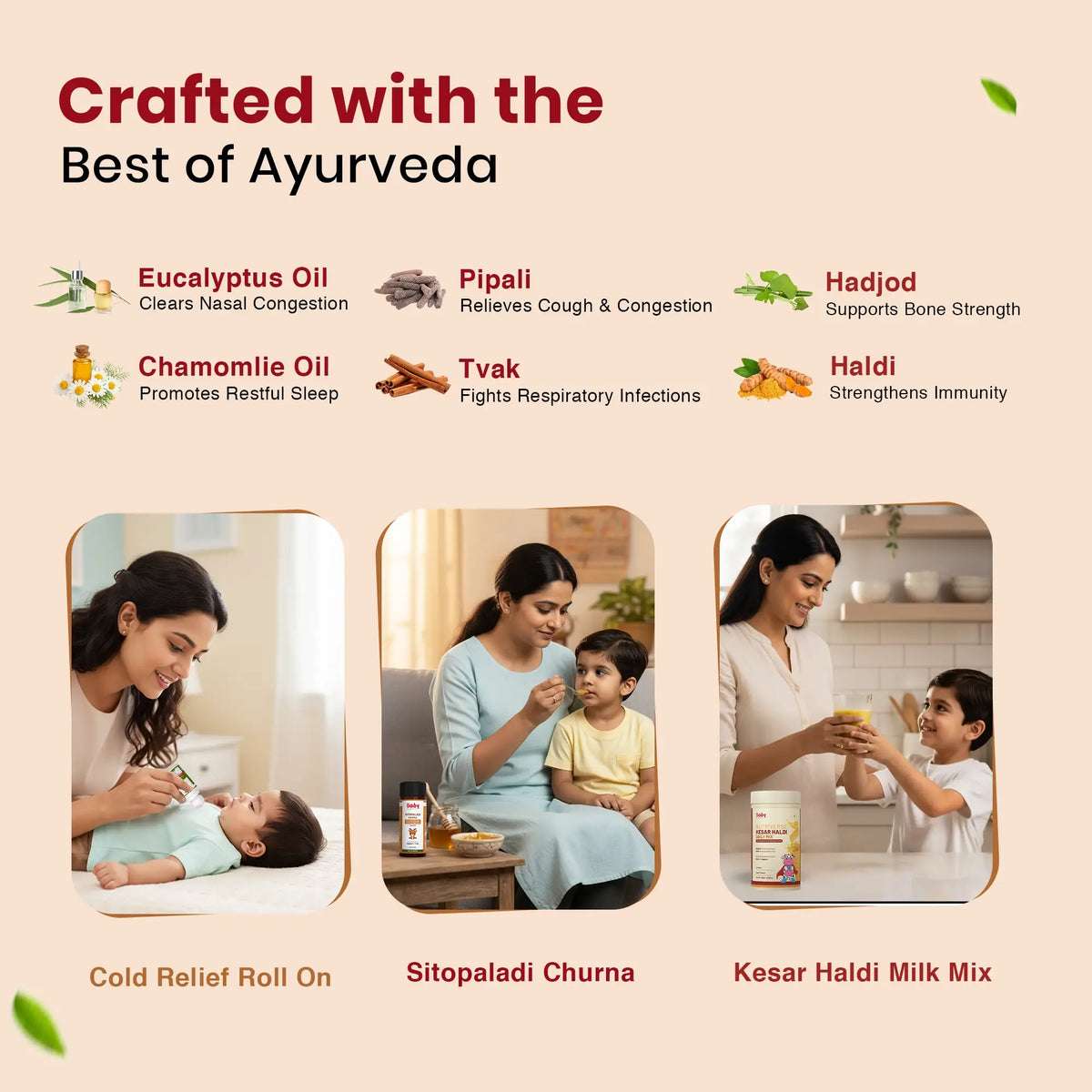 Cold Relief & Immunity Booster Combo for Kids | Kesar Haldi Milk Mix + Sitopaladi Churna + Natural Cold Relief Roll-On