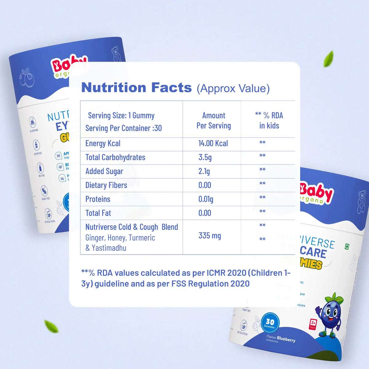 Nutriverse Eye Health Gummies nutrition facts for kids – Ayurvedic ingredients like Amla, Bilva, Haritaki, blueberry