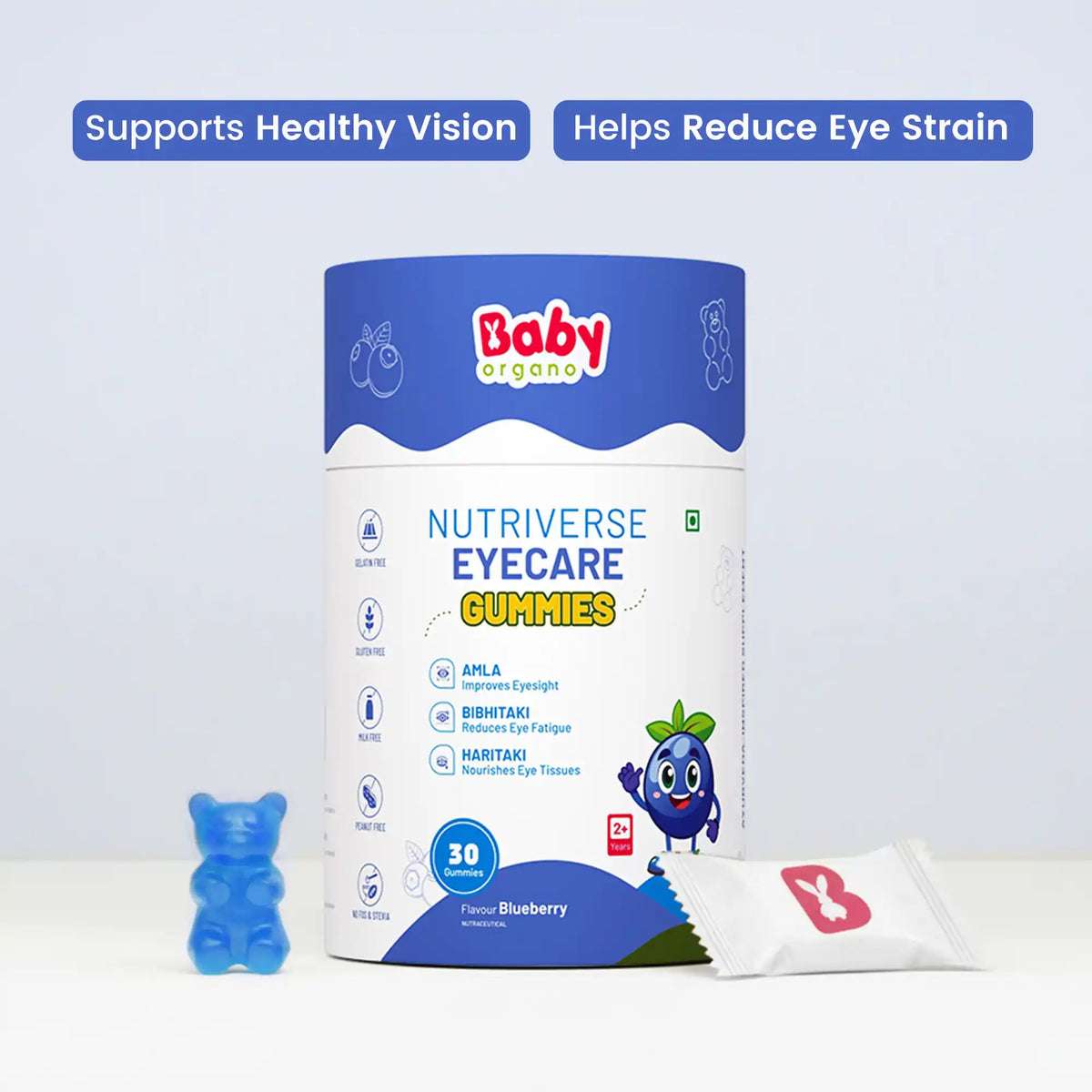 Nutriverse Eyecare Gummies for kids by Baby Organo – 30 blueberry gummies, ayurvedic supplement for eye fatigue & blurry vision