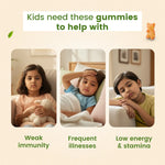 Three children showing signs of weak immunity, frequent illnesses, and low energy, highlighting the need for pineapple-flavored Nutriverse Immunity Gummies | #flavour_pineapple