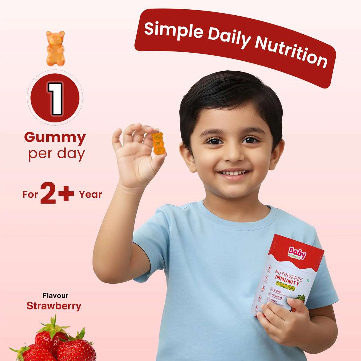 Nutriverse strawberry immunity gummies – simple daily nutrition for kids above 2 years