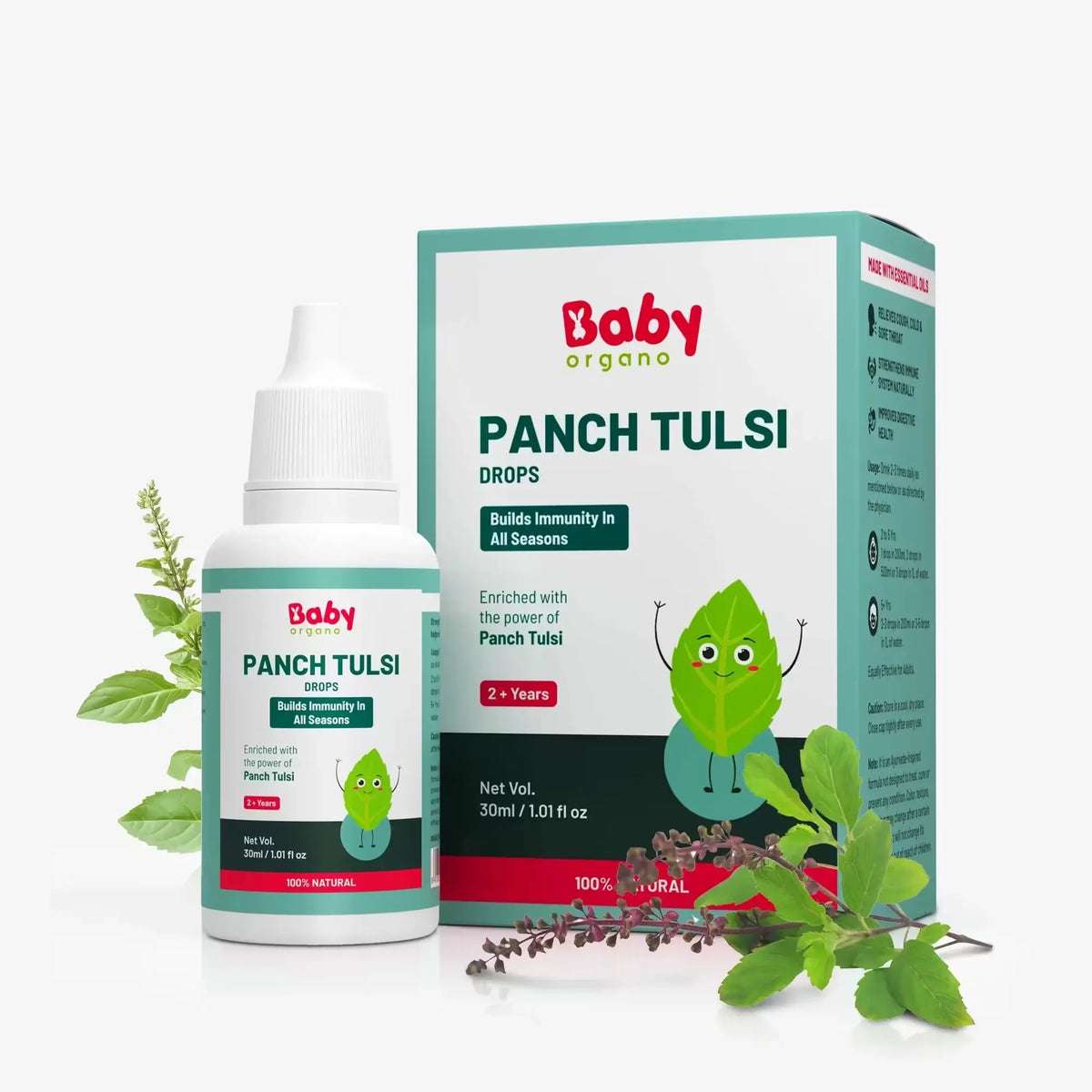 BabyOrgano Panch Tulsi Drops – 30ml bottle enriched with 5 types of Tulsi for natural wellness, safe for kids 2+ years