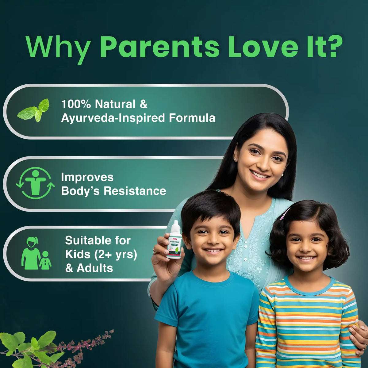 BabyOrgano Panch Tulsi Drops – 100% natural Ayurvedic formula, supports body’s resistance, suitable for kids 2+ years and adults