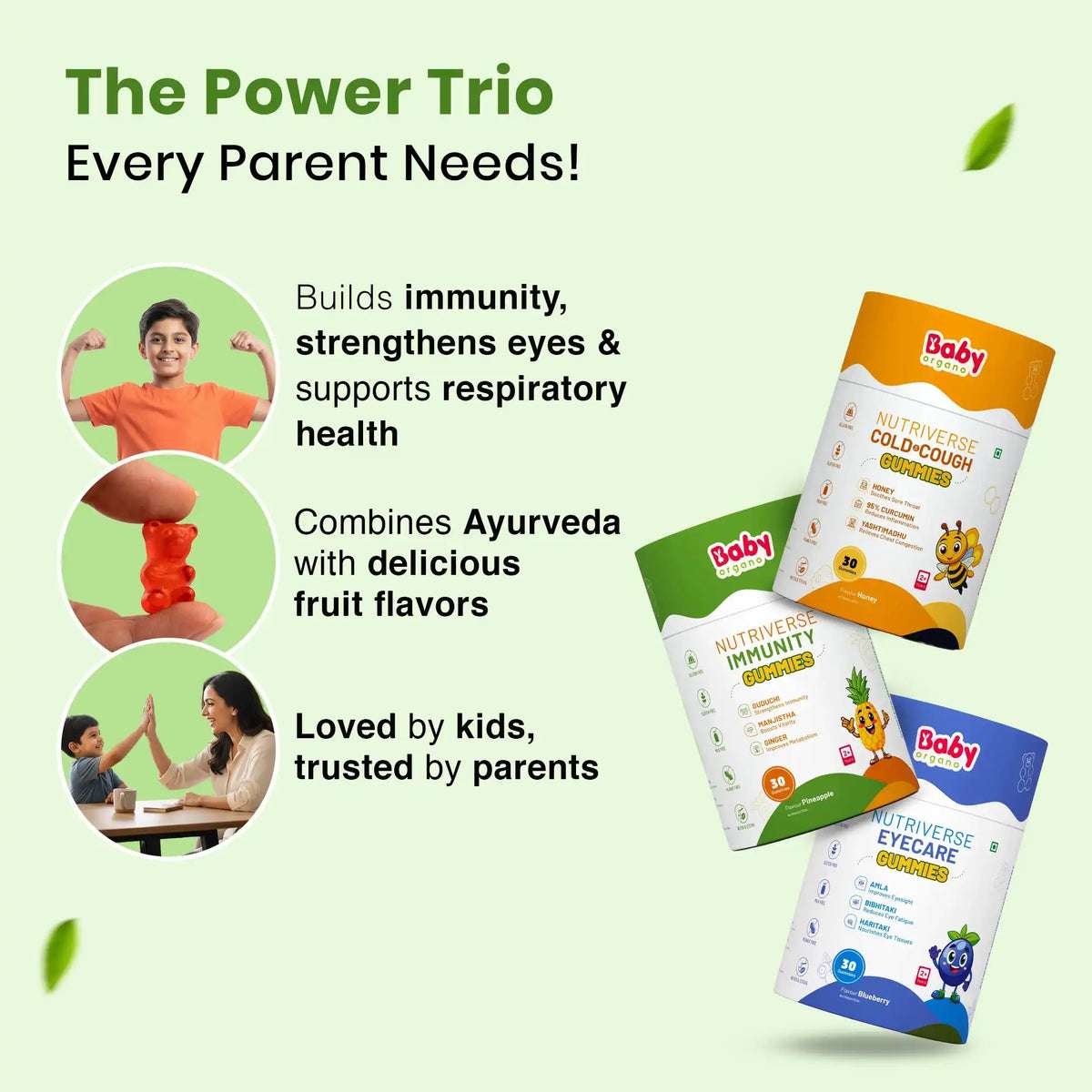 Complete Health Gummies Combo for Kids| Nutriverse Eye Care + Immunity + Nutriverse Cold & Cough Gummies (30 Gummies/Pack)