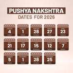 Monthly calendar for Pushya Nakshatra dates 2026 for administering Swarnaprashan drops.