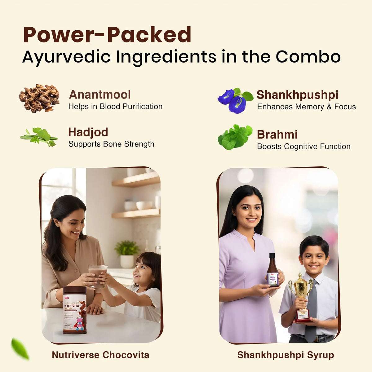 Brain & Growth Booster Combo for Kids| Shankhpushpi Syrup + Nutriverse Chocovita Milk Mix