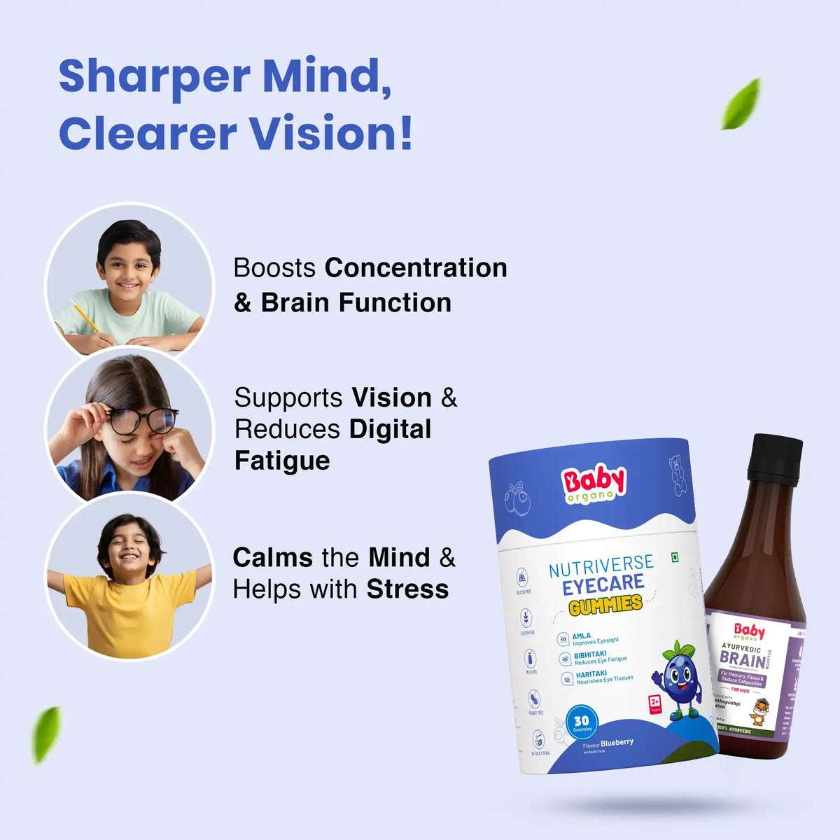 Brain Booster & Eye Care Combo for Kids | Nutriverse Eye Care Gummies Nutriverse (30 Gummies/Pack) + Shankhpushpi Syrup