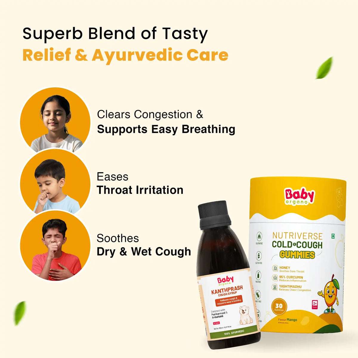 Ayurvedic Cold Comfort Combo | Nutriverse Cold & Cough Gummies + Kanthprash Cough Syrup