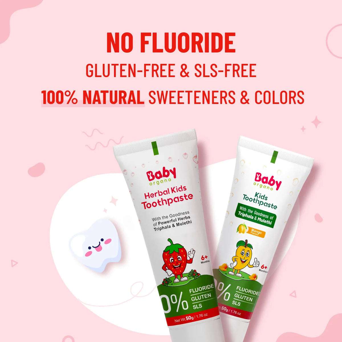 Natural Oral Care Combo for Kids | Herbal Toothpaste Mango + Strawberry Flavour