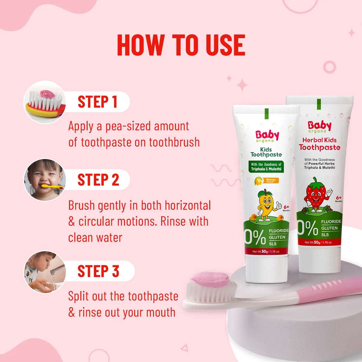 Natural Oral Care Combo for Kids | Herbal Toothpaste Mango + Strawberry Flavour