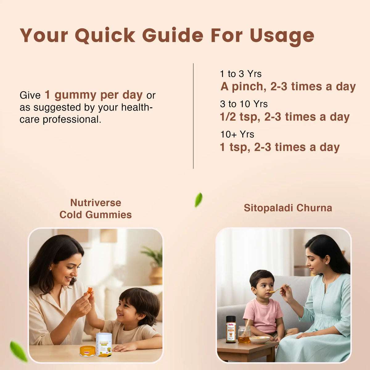 Natural Cold Care Combo for Kids | Nutriverse Cold & Cough Gummies (30 Gummies/Pack) + Sitopaladi Churna