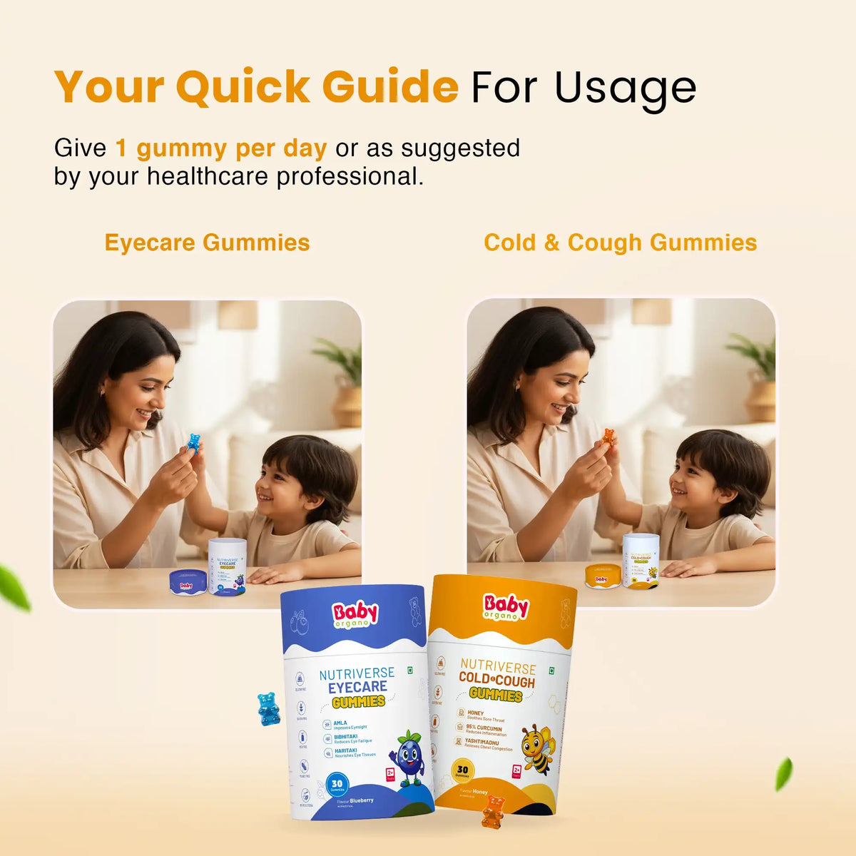 Vision & Wellness Combo for Kids| Nutriverse Eye Care Gummies + Nutriverse Cold & Cough Gummies (30 Gummies/Pack)