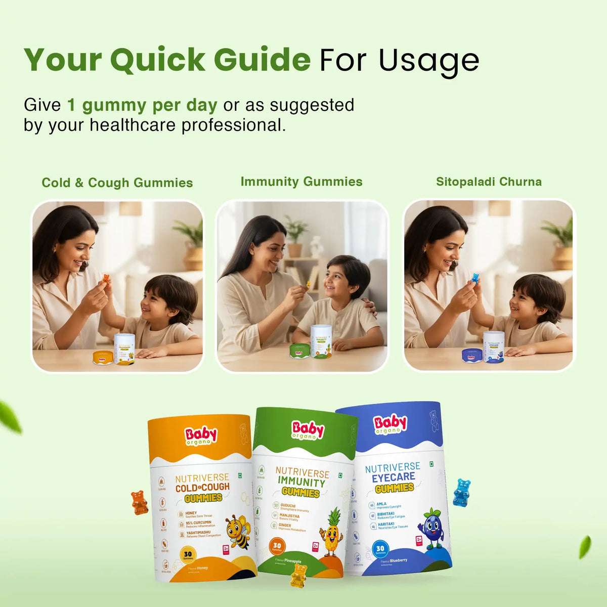 Complete Health Gummies Combo for Kids| Nutriverse Eye Care + Immunity + Nutriverse Cold & Cough Gummies (30 Gummies/Pack)