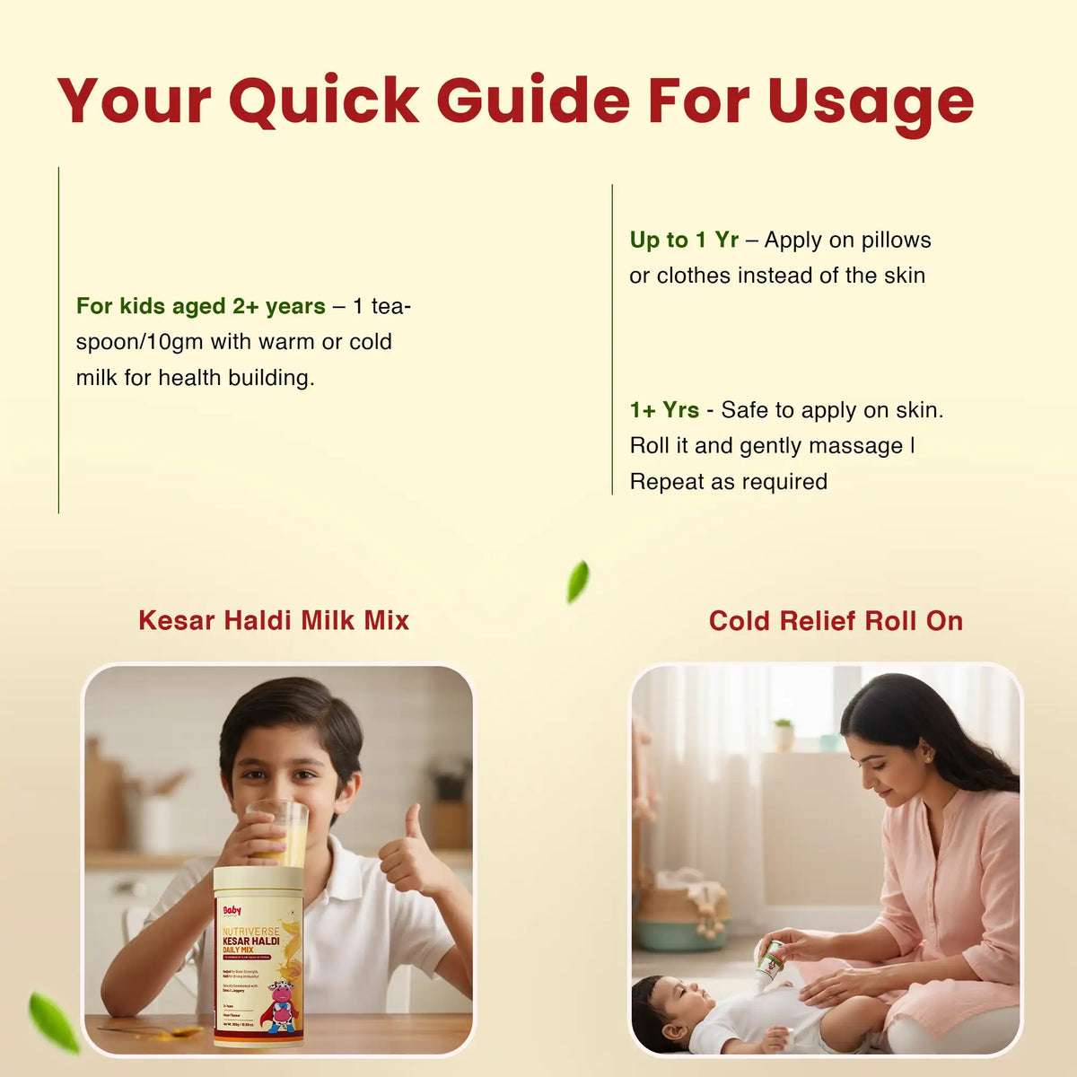 Immunity, Growth & Cold Relief Combo for Kids| Nutriverse Kesar Haldi Milk Mix + Natural Cold Relief Roll-On