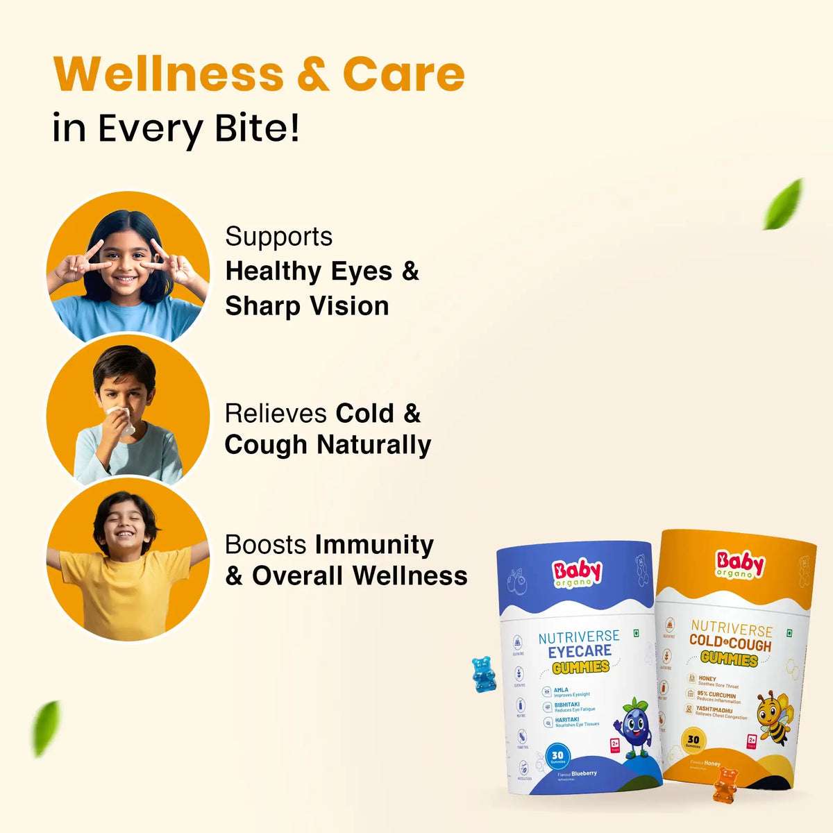 Vision & Wellness Combo for Kids| Nutriverse Eye Care Gummies + Nutriverse Cold & Cough Gummies (30 Gummies/Pack)