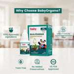 USP of BabyOrgano Swarnaprashan Tulsi drops: 100% Ayurvedic, US FDA approved, toxin-free, and clinically tested.