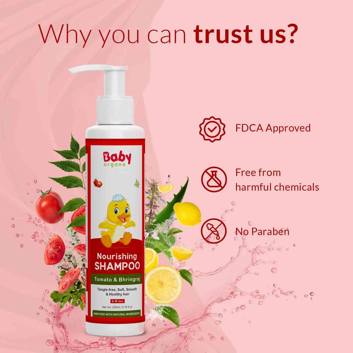 FDCA approved baby shampoo – chemical-free, no parabens, and safe for kids delicate hair and scalp care