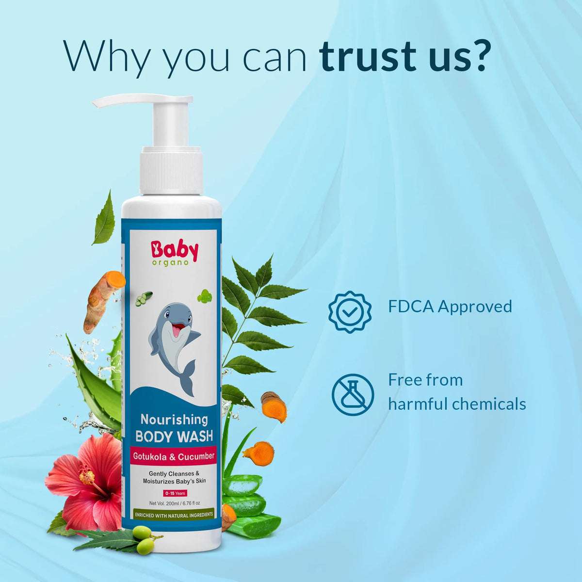 FDCA approved natural baby body wash – chemical-free bath care for kids with safe herbs for soft, nourished skin