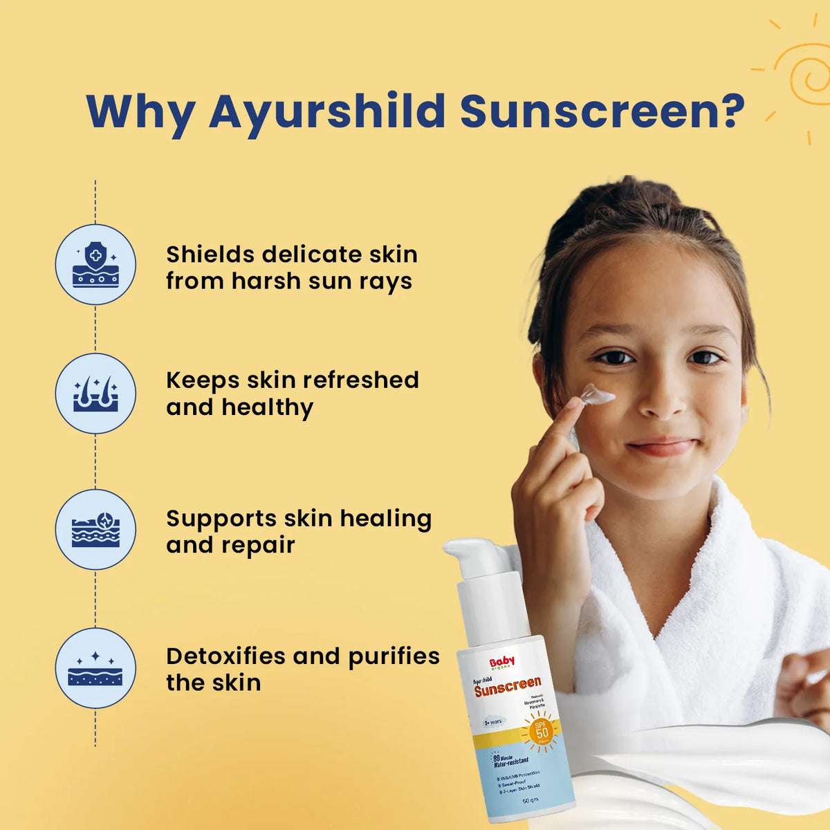 Why Ayurshild Sunscreen for Kids – protects delicate skin, refreshes, heals, detoxifies & supports skin repair naturally